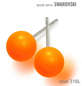 Náušnice sada Made with Swarovski 5818 Crystal Neon Orange Pearl (001 733) 8mm+puzeta 316L
