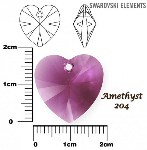 SWAROVSKI Heart Pendant barva AMETHYST velikost 18x17,5mm.