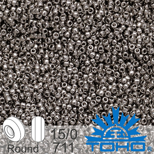 Korálky TOHO tvar ROUND (kulaté). Velikost 15/0. Barva č. 711 Nickel. Balení 5g.
