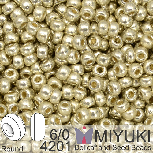 Korálky Miyuki Round 6/0. Barva 4201 Duracoat Galvanized Silver. Balení 5g