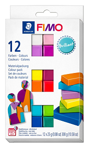FIMO Soft Brilant v balení 12 barevných bloků FIMO po 25g.