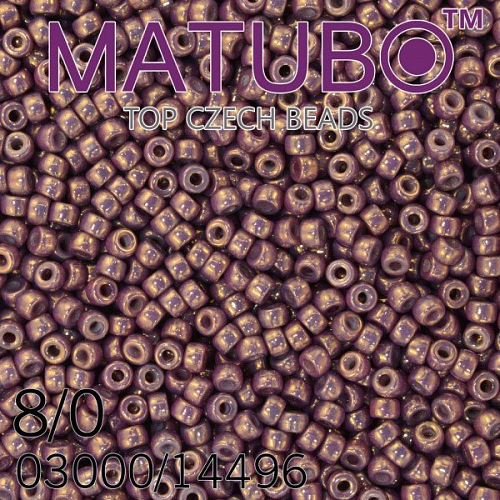 Korálky MATUBO™ mačkané rokajlové korálky. Velikost 8/0 (3,1mm). Barva 03000/14496 KŘÍDA+FIALOVÝ LISTR. Balení 10g