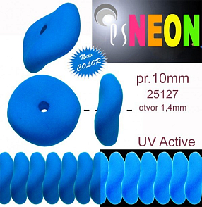 Korálky NEON (UV Active) ROZDĚLOVAČ velikost pr.10mm barva 25127 MODRÁ SVĚTLÁ. Balení 15Ks. 