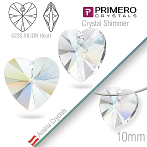 Korálky PRIMERO Crystals. Tvar 6228 XILION Heart. Barva Crystal Shimmer. Velikost 10mm