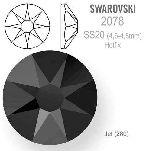 SWAROVSKI HOTFIX 2078 velikost SS20 barva Jet (280). Balení 15Ks.