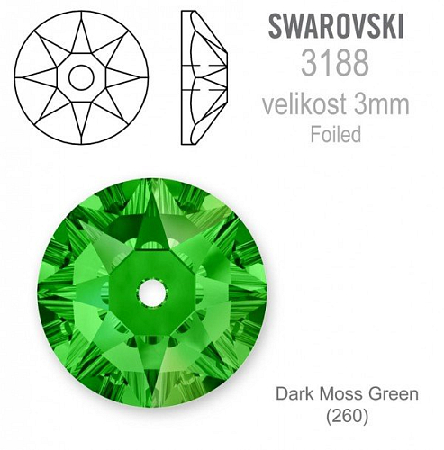 Swarovski 3188 XIRIUS Lochrose našívací kameny velikost pr.3mm barva Dark Moss Green