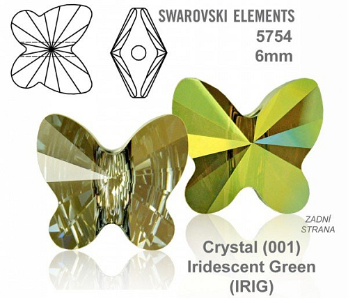 SWAROVSKI KORÁLKY Butterfly Bead barva Crystal Iridescent Green velikost 6mm. Balení 3Ks.