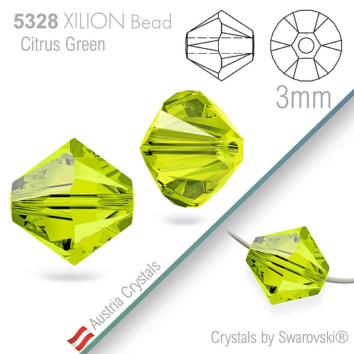 SWAROVSKI  XILION Bead  5328 barva Citrus Green velikost 3mm. Balení 25Ks