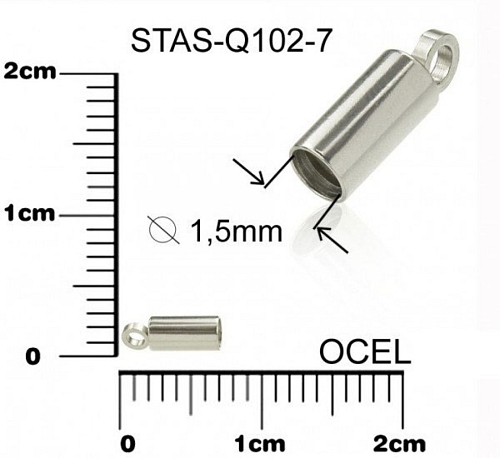 Koncovka s očkem CHIRURGICKÁ OCEL ozn.-STAS-Q102-7. velikost 7,0 x 2,0mm.