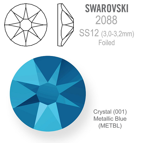 SWAROVSKI XIRIUS  FOILED velikost SS12 barva CRYSTAL METALLIC BLUE 