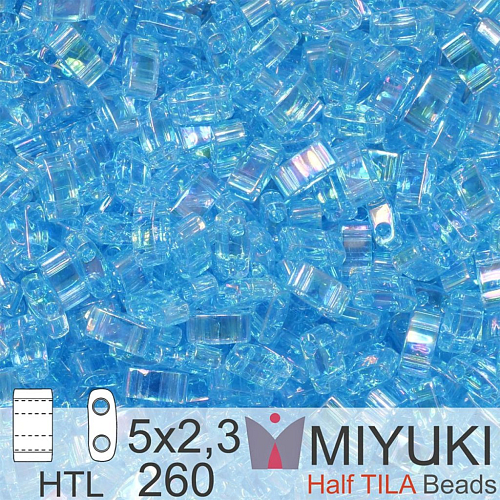 Korálky Miyuki Half Tila. Barva Transparent Aqua AB HTL 260 Balení 3g