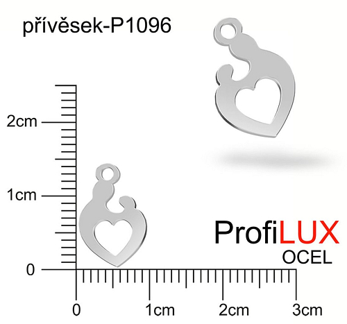 Přívěsek Ocel ozn-P1096 SRDCE Marie velikost 9x14mm tl.1.0mm. Řada přívěsků ProfiLUX. 