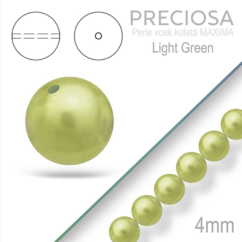 PRECIOSA Voskované Perle barva LIGHT GREEN velikost 4mm. Balení návlek 31Ks. 