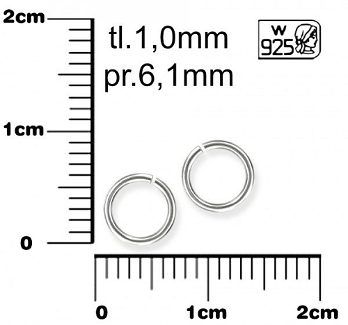 Spojovací kroužek . Velikost 1,0x 6,1mm. Materiál STŘÍBRO AG925..