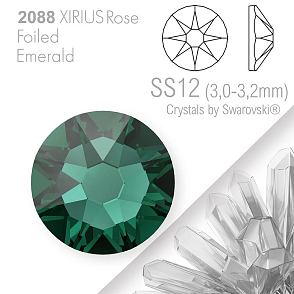 SWAROVSKI  XIRIUS Rose 2088 Foiled. Barva Emerald velikost SS12 (3,0-3,2mm). Balení 30Ks.