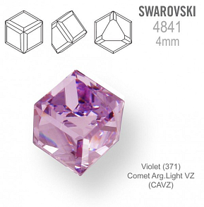 SWAROVSKI ELEMENTS 4841 Angled Cube (zkosená kostka) barva VIOLET (371) Comet Arg. Light VZ (CAVZ) velikost 4mm.