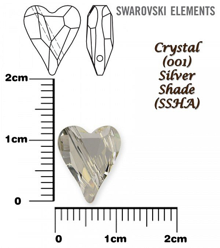 SWAROVSKI KORÁLKY 5743 Heart Bead barva CRYSTAL SILVER SHADE velikost 12mm.