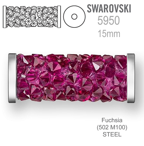 Swarovski 5950 Fine Rocks Tube barva Fuchsia STEEL velikost 6x15mm
