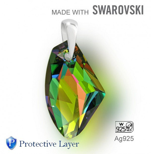Přívěsek Made with Swarovski 6656 Crystal (001) Vitrail Medium (VM)+P 27mm+šlupna Ag925