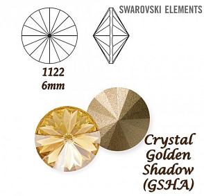 SWAROVSKI ELEMENTS RIVOLI 1122 SS29 barva CRYSTAL (001) GOLDEN SHADOW (GSHA) velikost 6mm.