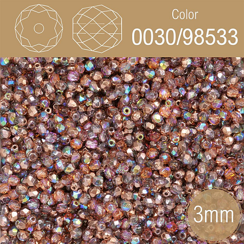Korálky BROUŠENÉ 3mm. Barva 0030/98533 průhledná s pokovem. Balení 150Ks.