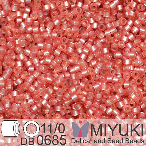 Korálky Miyuki Delica 11/0. Barva Dyed Semi-Frosted Silverlined Light Cranberry DB0685 Balení 5g.
