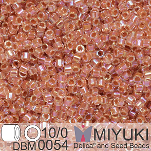 Korálky Miyuki Delica 10/0. Barva Dark Peach Lined Crystal AB DBM0054. Balení 5g.