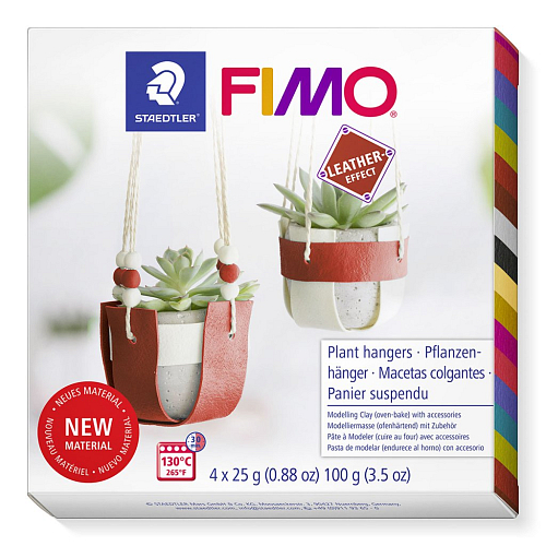 FIMO Leather Sada DIY KVĚTINÁČ na zavěšení balení 4 barevných bloků FIMO po 25g, komponenty a podrobný obrázkový návod.