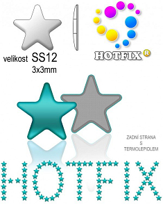 Kovové NAILHEAD HOTFIX nažehlovací polotovary. STAR Velikost SS12 (3,00-3,20mm) Tl.0,6mm. Barva 039 TYRKYSOVÁ (lesklá ocelová). Balení 70Ks.