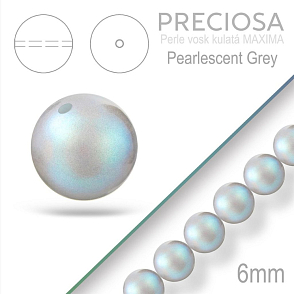 Preciosa Perle voskovaná kulatá MAXIMA barva Pearlescent Grey velikost 6mm. Balení návlek 21Ks.