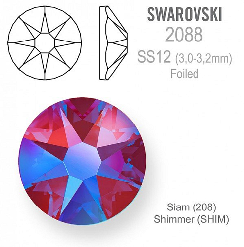 SWAROVSKI 2088 XIRIUS FOILED velikost SS12 barva Siam Shimmer 