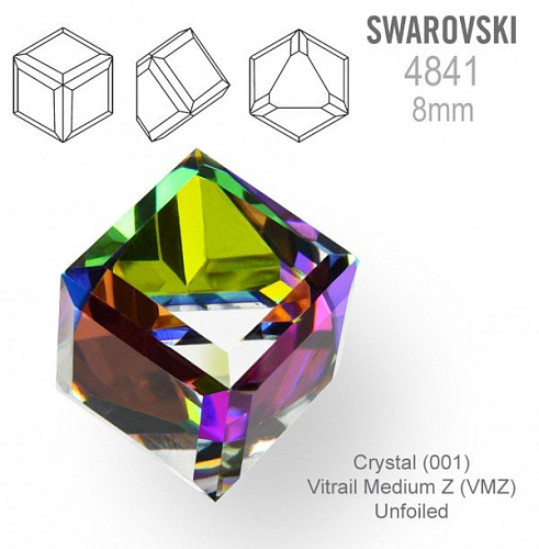 SWAROVSKI ELEMENTS 4841 Angled Cube (zkosená kostka) barva VITRAIL MEDIUM Z (VLZ) Unfoiled velikost 8mm.