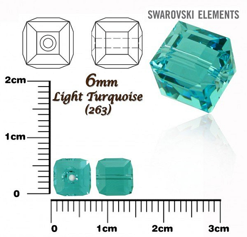 SWAROVSKI CUBE Beads 5601 barva LIGHT TURQUOISE velikost 6mm.