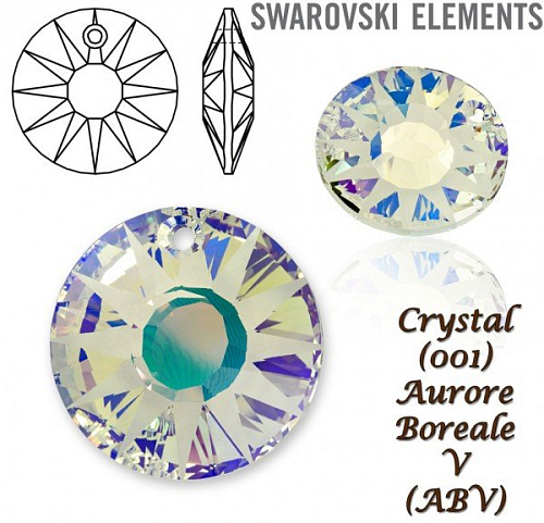 SWAROVSKI 6724/G Sun Pendant Partly Frosted velikost 19mm. Barva Crystal (001) Aurore Boreale V (ABV).