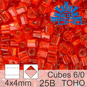 Korálky TOHO Cubes 6/0. Barva 25B Silver-Lined Siam Ruby . Balení 10g. 