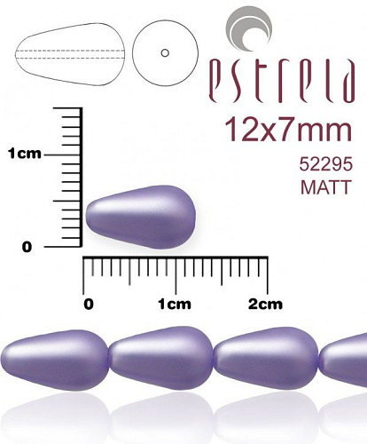 VOSKOVANÉ korále tvar kapka. Velikost 12x7mm. Barva 52295 MATT (matná fialová). Balení 10ks na návleku.