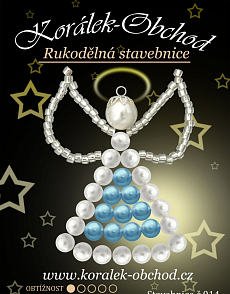 Stavebnice z korálků ANDĚL číslo 014. Stavebnice obsahuje materiál na výrobu andílka velikost cca 6x5cm.