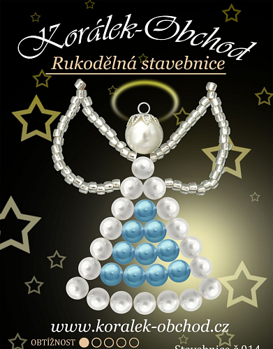 Stavebnice z korálků ANDĚL číslo 014. Stavebnice obsahuje materiál na výrobu andílka velikost cca 6x5cm.