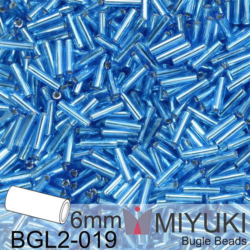Korálky Miyuki Bugle Bead 6mm. Barva BGL2-019 Silverlined Sapphire. Balení 10g.