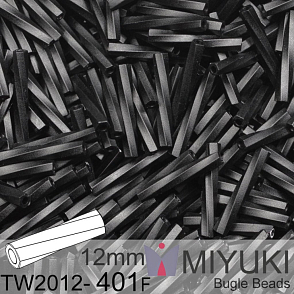 Korálky Miyuki Twisted Bugle 12mm. Barva TW2012-401F Matte Black.  Balení 5g.