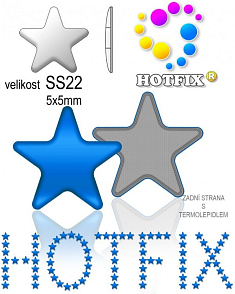 Kovové NAILHEAD HOTFIX nažehlovací polotovary. STAR Velikost SS22 (4,90-5,10mm) Tl.0,6mm. Barva 015 BRILIANTOVÁ MODRÁ (lesklá ocelová). Balení 50Ks.