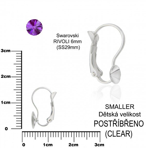 Náušnice mechanická na komponenty Swarovski RIVOLI 6mm (SS29). Barva stříbrná. Ozn.-7440-8498 SMALLER Dětská velikost. 