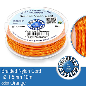 Braided NYLON (splétaná nit na náramky) GRIFFIN síla nitě 1,5mm cívka 10m. Barva Orange