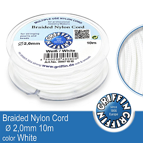Braided NYLON (splétaná nit na náramky) GRIFFIN síla nitě 2mm cívka 10m. Barva White
