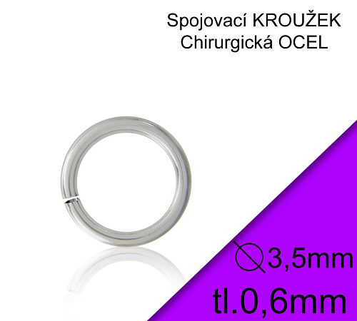 KROUŽEK spojovací-CHIRURGICKÁ OCEL 316L. Velikost venkovní pr.3,5mm tl.0,6mm.