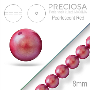Preciosa Perle voskovaná kulatá MAXIMA Pearlescent Red velikost 8mm. Balení návlek 15Ks.