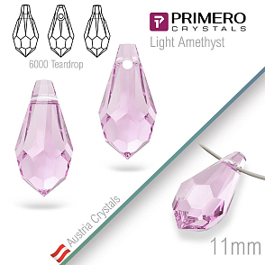 Přívěsky PRIMERO Crystals . Tvar 6000 Teardrop. Barva Light Amethyst. Velikost 11mm