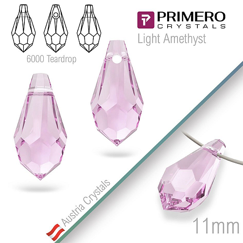 Přívěsky PRIMERO Crystals . Tvar 6000 Teardrop. Barva Light Amethyst. Velikost 11mm