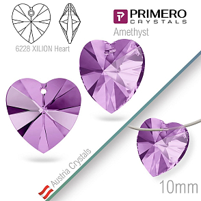 Korálky PRIMERO Crystals. Tvar 6228 XILION Heart. Barva Amethyst. Velikost 10mm