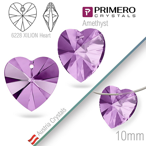 Korálky PRIMERO Crystals. Tvar 6228 XILION Heart. Barva Amethyst. Velikost 10mm
